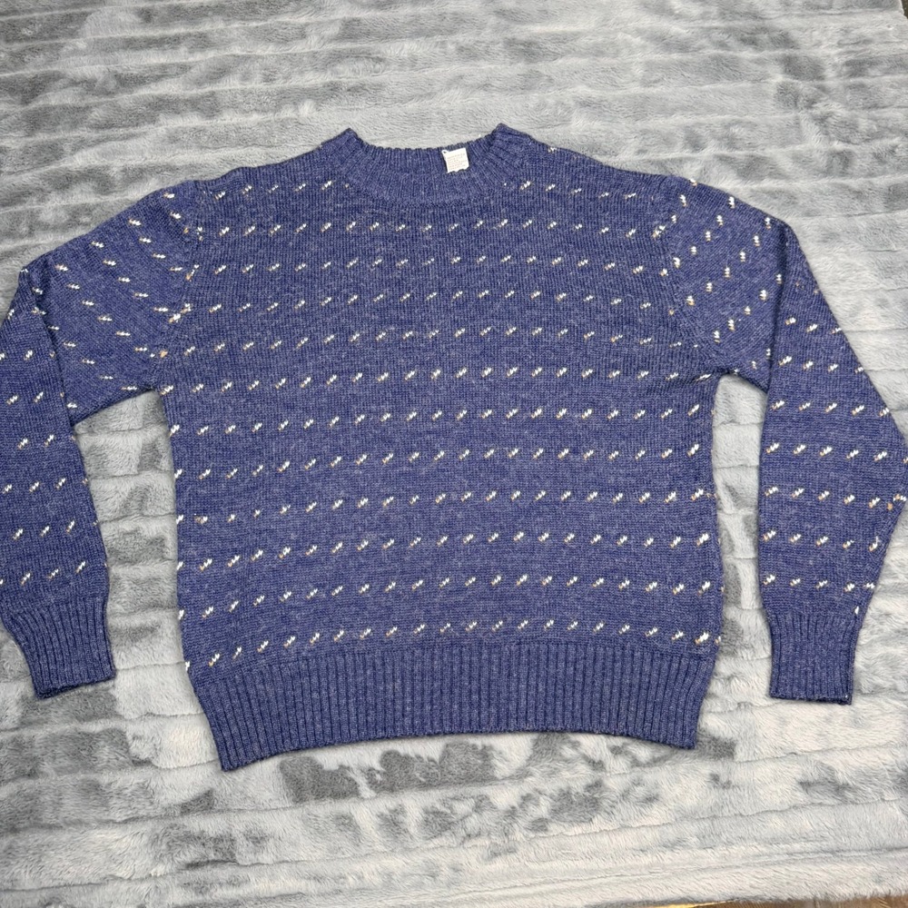 Vintage Trent Mens Large Blue Wool Blend Birdseye Knit Crewneck Sweater 13815